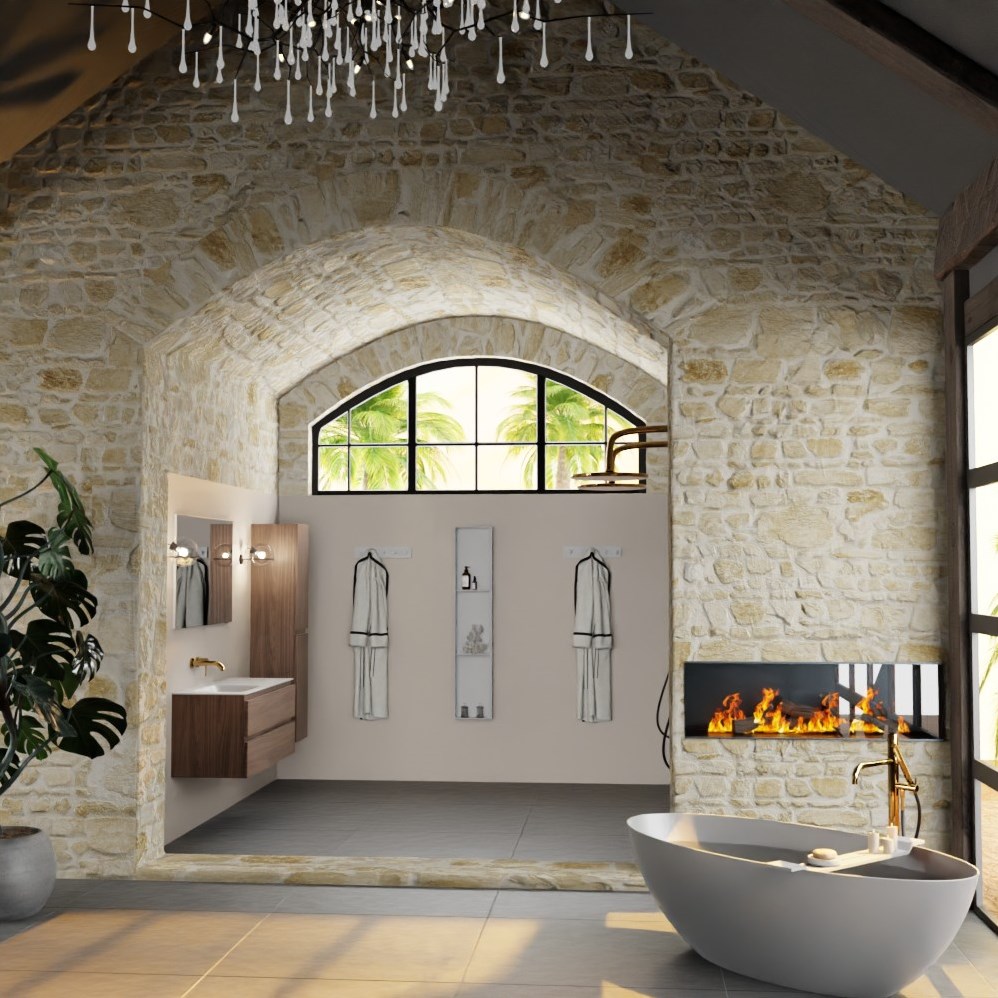 AIVY 120cm badmeubel Mocha, wastafel Talc solid surface links