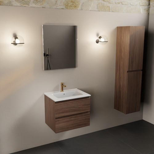 AIVY 60cm badmeubel Mocha, wastafel glanzend wit keramiek midden 1 kraangat met Spiegel-3