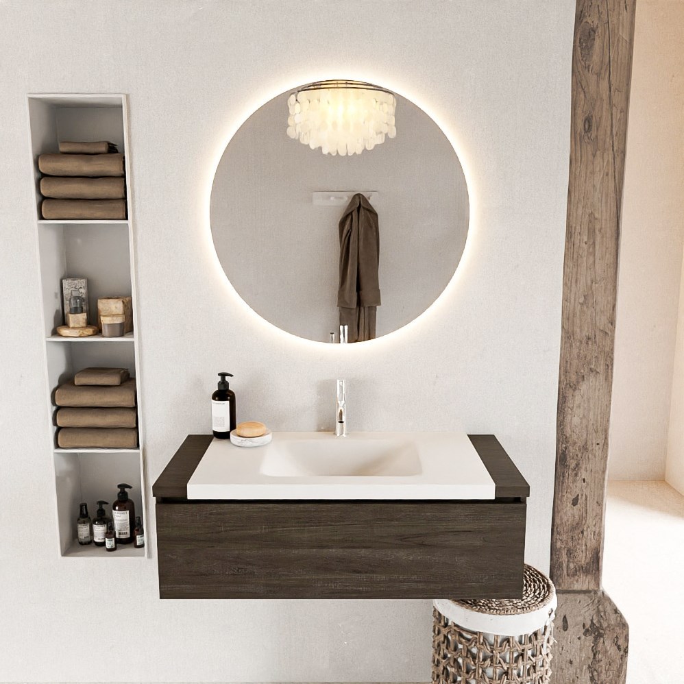 BUKLA 100cm meubles de salle de bains modulaire Dark brown avec 1 ...