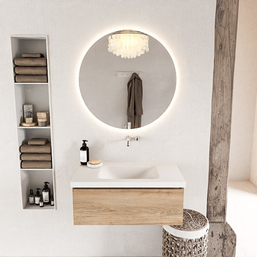 BUKLA 80cm bathroom vanity modular Washed Oak with 1 drawer. Vanity top CLOUD Center without tab hole color Talc.-3