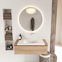 BUKLA 100cm bathroom vanity modular Washed Oak with 1 drawer. Vanity top CLOUD Center without tab hole color Talc.-3