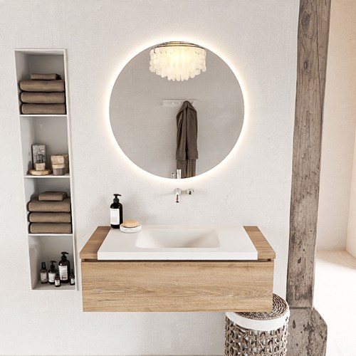 BUKLA 100cm badmöbel modular farbe Washed Oak mit 1 schublade. Einbauwaschbecken CLOUD Mittig kein hahnloch farbe Talc.-3