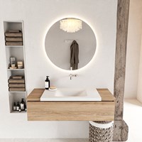 BUKLA 120cm bathroom vanity modular Washed Oak with 1 drawer. Vanity top CLOUD Center without tab hole color Talc.-3