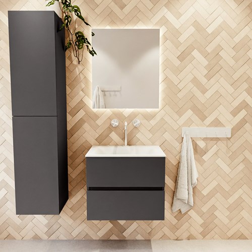 VICA 60cm badmeubel onderkast Dark Grey 2 lades. Wastafel CLOUD midden 1 kraangat, kleur Talc.-2