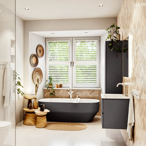 VICA 60cm badmeubel onderkast Dark Grey 2 lades. Wastafel CLOUD midden 1 kraangat, kleur Talc.-3