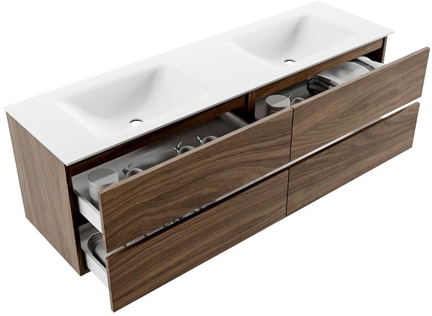 VICA 160cm badmeubel onderkast Mocha 4 lades. Wastafel CLOUD