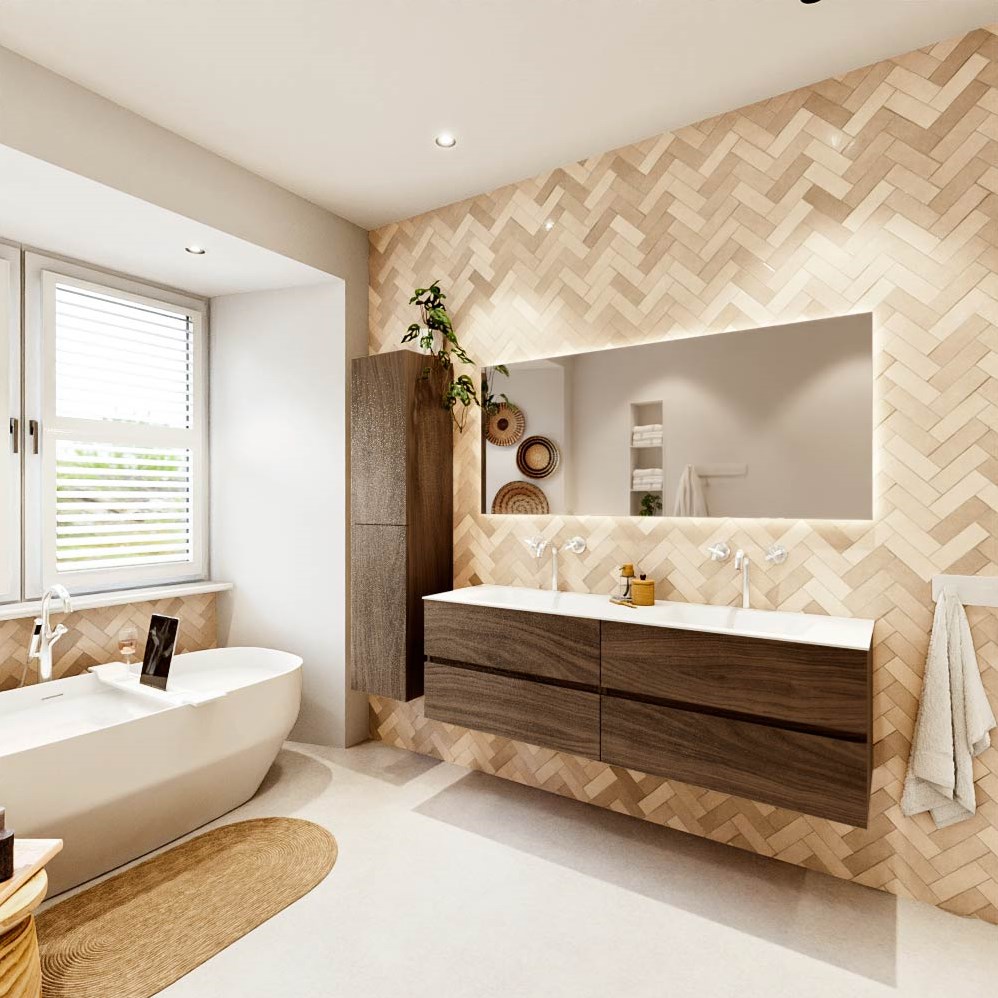 VICA 160cm badmeubel onderkast Mocha 4 lades. Wastafel CLOUD