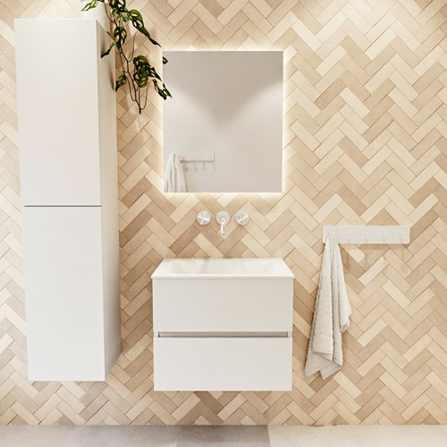 VICA 60cm badmeubel onderkast Talc 2 lades. Wastafel CLOUD midden zonder kraangat, kleur Talc.-2