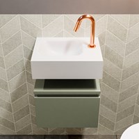 ANDOR 40cm toiletmeubel army. LEX 40cm wastafel talc positie links. Met 1 kraangat-3