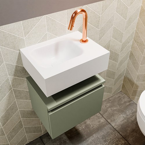ANDOR 40cm toiletmeubel army. LEX 40cm wastafel talc positie links. Met 1 kraangat-2