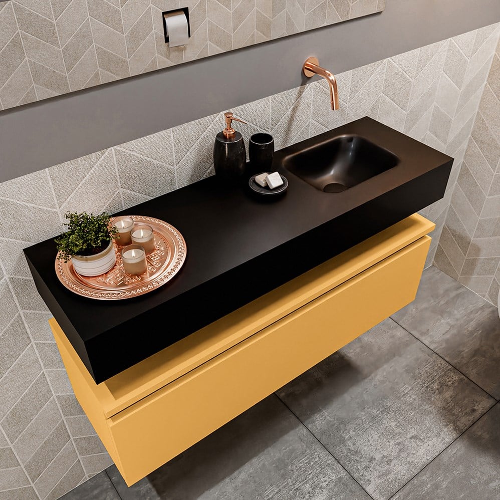 vrijhangende wastafel solid surface zwart met gele fonteinkast 1 lade vrijhangende wastafel solid surface zwart met gele fonteinkast 1 lade