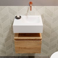 ANDOR 40cm toiletmeubel washed oak. LEX 40cm wastafel talc positie rechts. Zonder kraangat-3