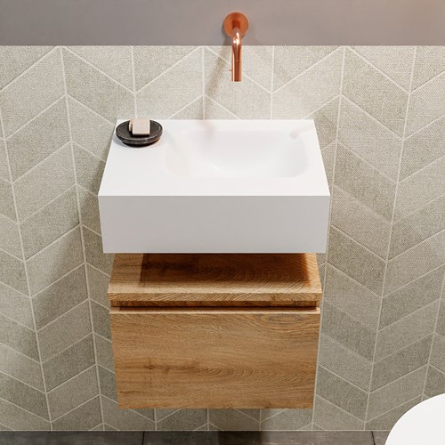 ANDOR 40cm mobile lavabo Washed Oak. Lavabo LEX Talc posizione Destra senza foro per il rubinetto.-3
