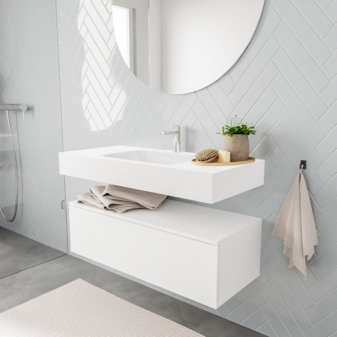 Alan Badmeubel 100 Talc 1 Lade Vrijhangend Wastafel Midden 1