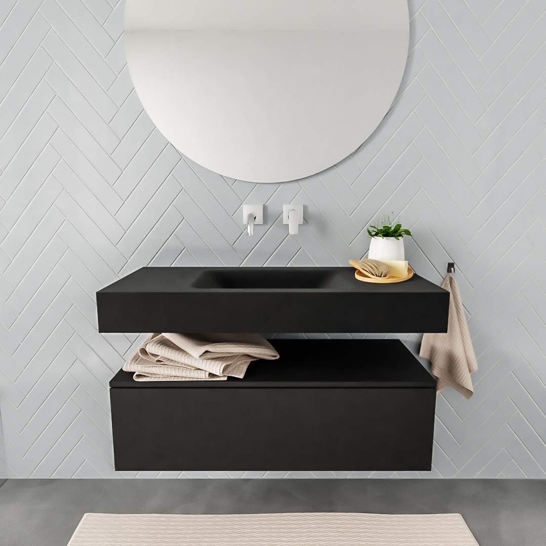 alan badmeubel 100 urban 1 lade vrijhangend wastafel midden zonder kraangat zwart