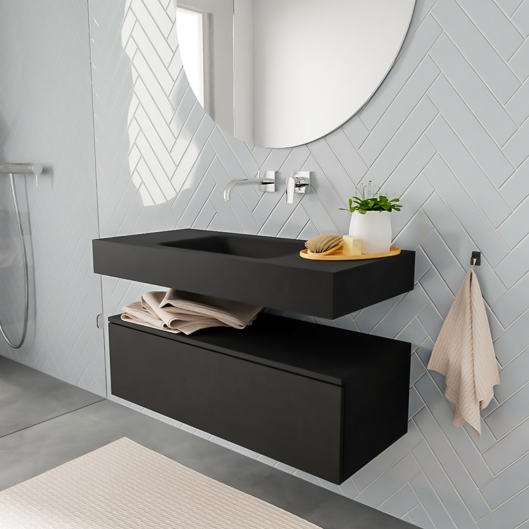 alan badmeubel 100 urban 1 lade vrijhangend wastafel midden zonder kraangat zwart