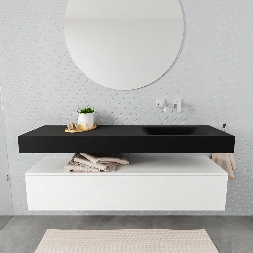 alan badmeubel 150 talc 1 lade vrijhangend wastafel rechts zonder kraangat zwart