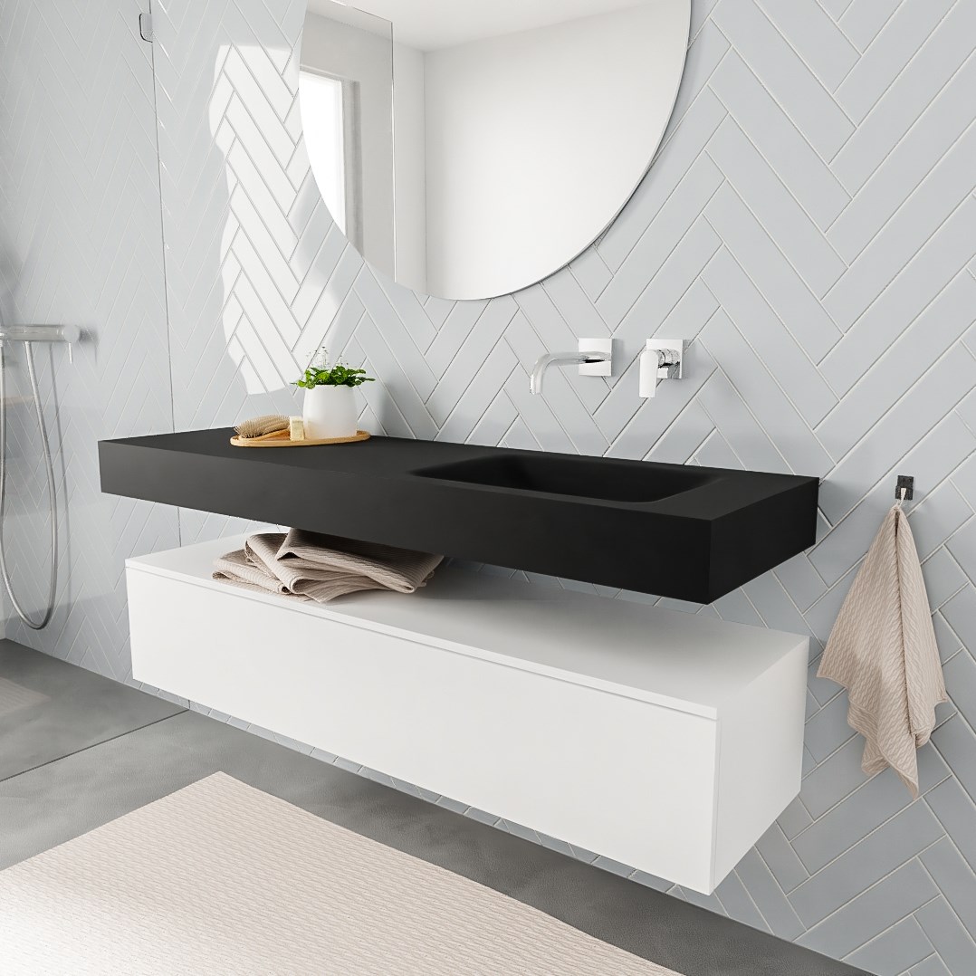 alan badmeubel 150 talc 1 lade vrijhangend wastafel rechts zonder kraangat zwart