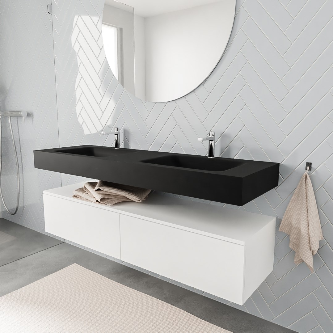 alan badmeubel 150 talc 2 lades vrijhangend wastafel dubbel 2 kraangaten zwart