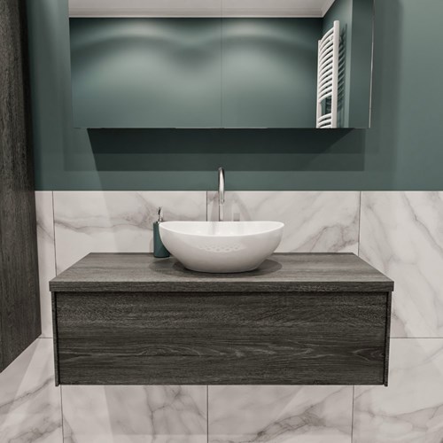 LUSH 100 badmeubel antracite 1 lades. Waskom BARCO midden 1 kraangat-2
