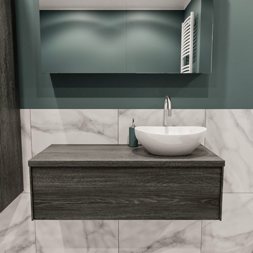 LUSH 100cm mobili da bagno Antracite 1 cassetto. Lavabo BARCO Destra 1 foro per rubinetto.-2