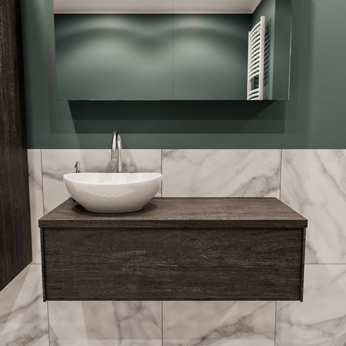 LUSH 100cm mueble de baño Dark Brown 1 cajón. Lavabo BARCO Izquierda 1 orificio.-2