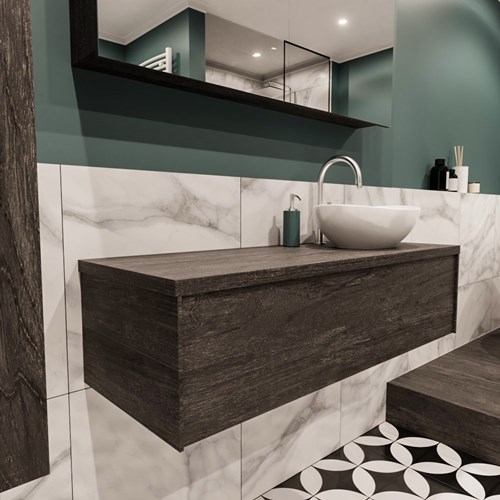 Badkamermeubel met wastafel model Lush darkbrown laag 00058-1