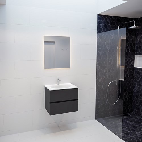 VICA 60cm meubles de salle de bains Dark Grey 2 tiroirs. Lavabo MOON Centrée 1 trou pour robinetter.-3