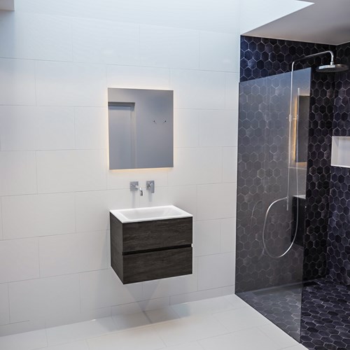 VICA 60cm mobili da bagno Dark Brown 2 cassetti. Lavabo CLOUD Centro senza foro per il rubinetto.-3