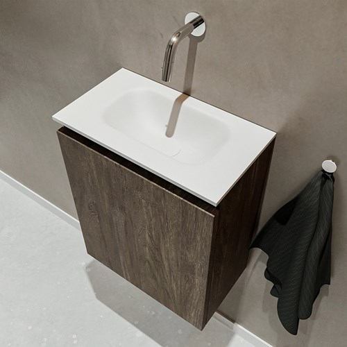 TURE 40cm cloakroom vanity set Dark Brown. Vanity top EDEN Talc position Center without tab hole.-2