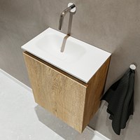 TURE 40cm cloakroom vanity set Washed Oak. Vanity top EDEN Talc position Left without tab hole.-2