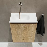 TURE 40cm cloakroom vanity set Washed Oak. Vanity top EDEN Talc position Left without tab hole.-3