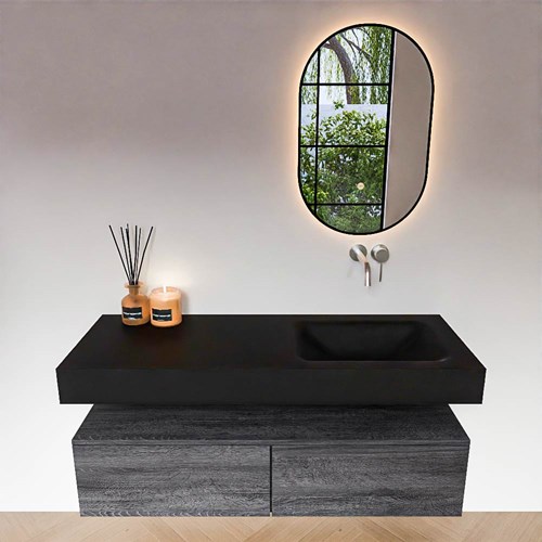 ALAN 130cm badmeubel onderkast Antracite 2 lades. Vrijhangende wastafel CLOUD Rechts zonder kraangat kleur Urban.-3