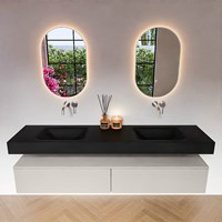 ALAN 190cm badmeubel onderkast Linen 2 lades. Vrijhangende wastafel CLOUD Dubbel zonder kraangat kleur Urban.-3