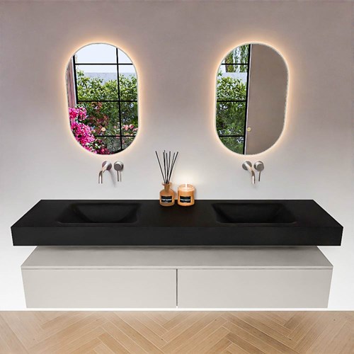 ALAN 190cm badmeubel onderkast Linen 2 lades. Vrijhangende wastafel CLOUD Dubbel zonder kraangat kleur Urban.-3