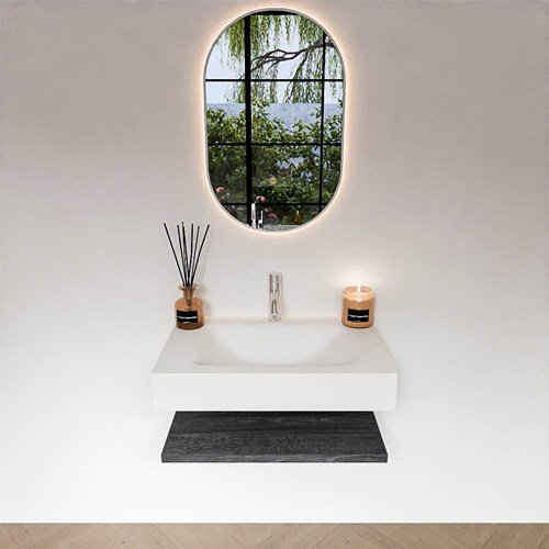 ALAN 70cm bathroom vanity Melamine shelf Antracite. Wall mounted sink CLOUD Center 1 tab hole color Talc.-3