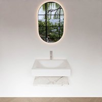 ALAN 60cm bathroom vanity Melamine shelf Carrara. Wall mounted sink CLOUD Center 1 tab hole color Talc.-3
