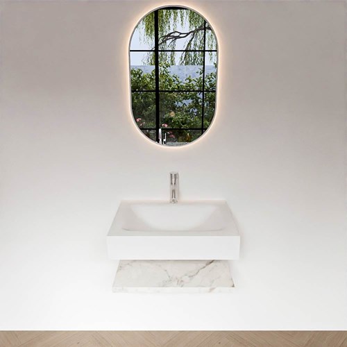 ALAN 60cm mobili da bagno Melamine mensola Carrara. Lavabo sospeso CLOUD Centro 1 foro per rubinetto colore Talc.-3