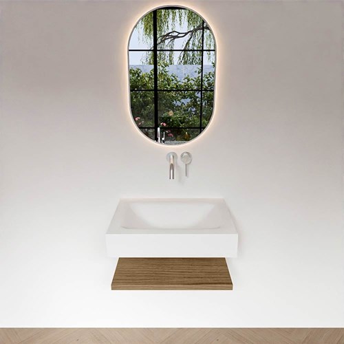 ALAN 60cm bathroom vanity Melamine shelf Chai. Wall mounted sink CLOUD Center without tab hole color Talc.-3