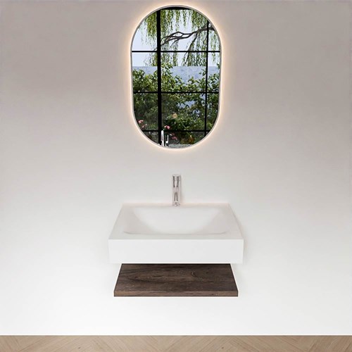 ALAN 60cm bathroom vanity Melamine shelf Dark Brown. Wall mounted sink CLOUD Center 1 tab hole color Talc.-3