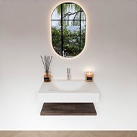 ALAN 70cm meuble de salle de bain Melamine tablette Dark Brown. Lavabo suspendu CLOUD Centrée 1 foro per rubinetto couleur Talc.-3
