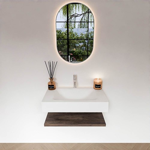 ALAN 70cm mueble de baño Melamine estante Dark Brown. Lavabo suspendido CLOUD Centro 1 orificio color Talc.-3