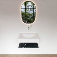 ALAN 60cm bathroom vanity Melamine shelf Marquina. Wall mounted sink CLOUD Center without tab hole color Talc.-3