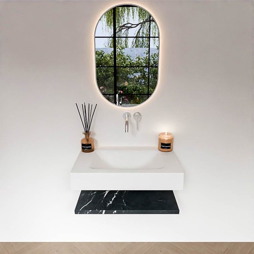 ALAN 70cm badmeubel Melamine planchet Marquina. Vrijhangende wastafel CLOUD Midden zonder kraangat kleur Talc.-3