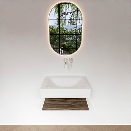 ALAN 60cm bathroom vanity Melamine shelf Mocha. Wall mounted sink CLOUD Center without tab hole color Talc.-3