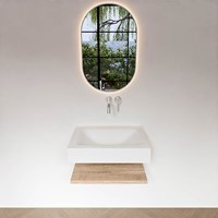 ALAN 60cm mobili da bagno Melamine mensola Washed Oak. Lavabo sospeso CLOUD Centro senza foro per il rubinetto colore Talc.-3