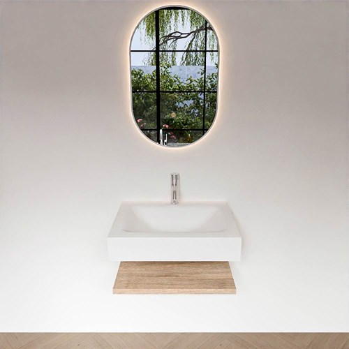 ALAN 60cm badmeubel Melamine planchet Washed Oak. Vrijhangende wastafel CLOUD Midden 1 kraangat kleur Talc.-3