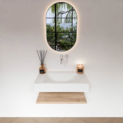 ALAN 70cm bathroom vanity Melamine shelf Washed Oak. Wall mounted sink CLOUD Center without tab hole color Talc.-3