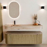 THOR-DLUX 150cm meubles de salle de bains courbe gauche + droite couleur Dusk avec 1 tiroir et 2 portes. Lavabo suspendu CLOUD Gauche 1 trou pour robinetter couleur Arena.-3