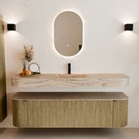 THOR-DLUX 170cm meubles de salle de bains courbe gauche + droite couleur Dusk avec 1 tiroir et 2 portes. Lavabo suspendu CLOUD Centrée 1 trou pour robinetter couleur Arena.-3